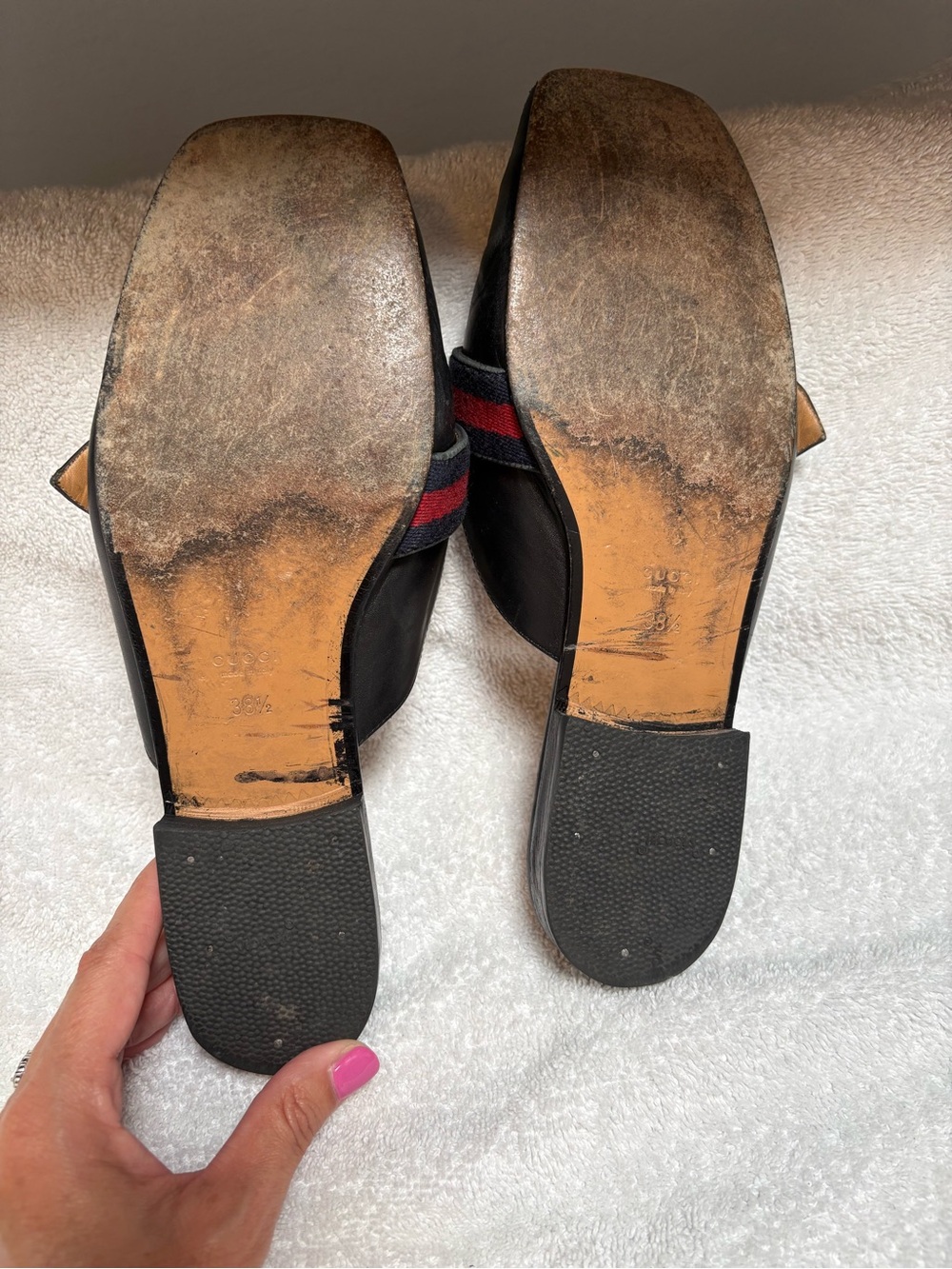 Gucci Marmont GG Web Stripe Leather Slide Mules Loafers - Picture 7 of 10